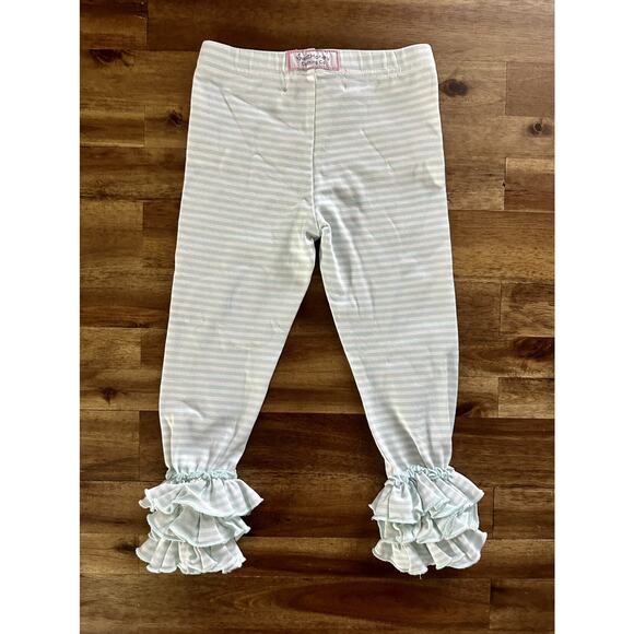 SweetHoney Nelly Leggings Mint Green Cream Stripe Ruffle Knit Pants 2T - Picture 6 of 6